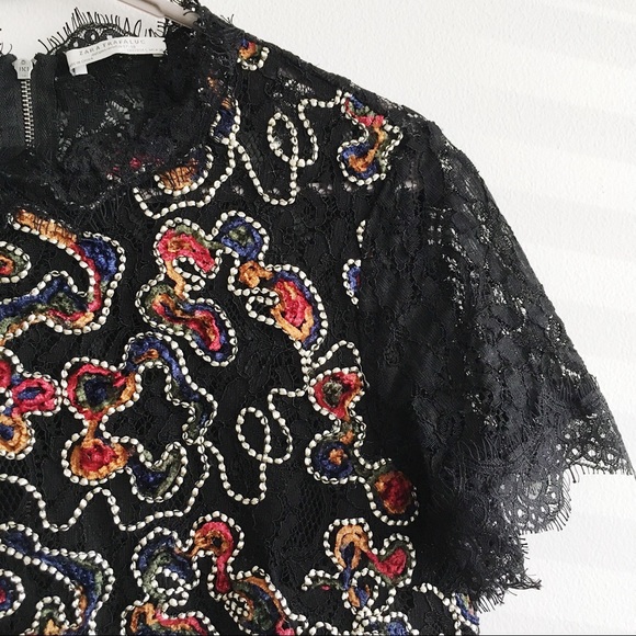 Zara Trafaluc lace embroidered blouse top L - Picture 4 of 8